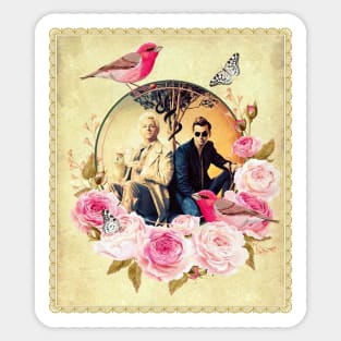 Angel and Demon Romantic Valentine with Birds and Butterflies Sticker